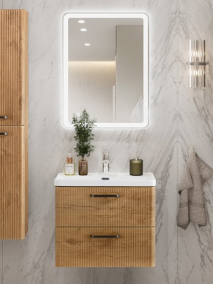 Тумба с раковиной подвесная BelBagno DUE 60 Rovere Nature, ручки - Матовый тёмный никель